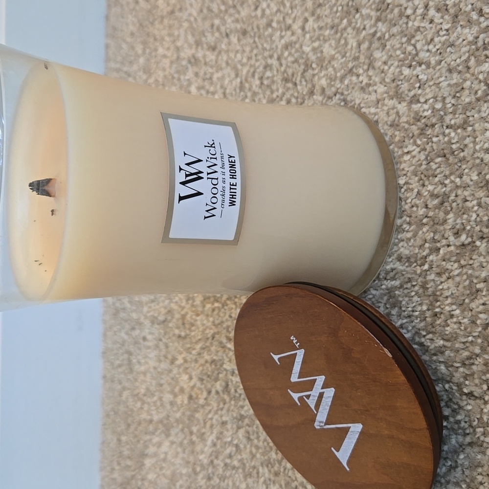 Used WoodWick White Honey Candle